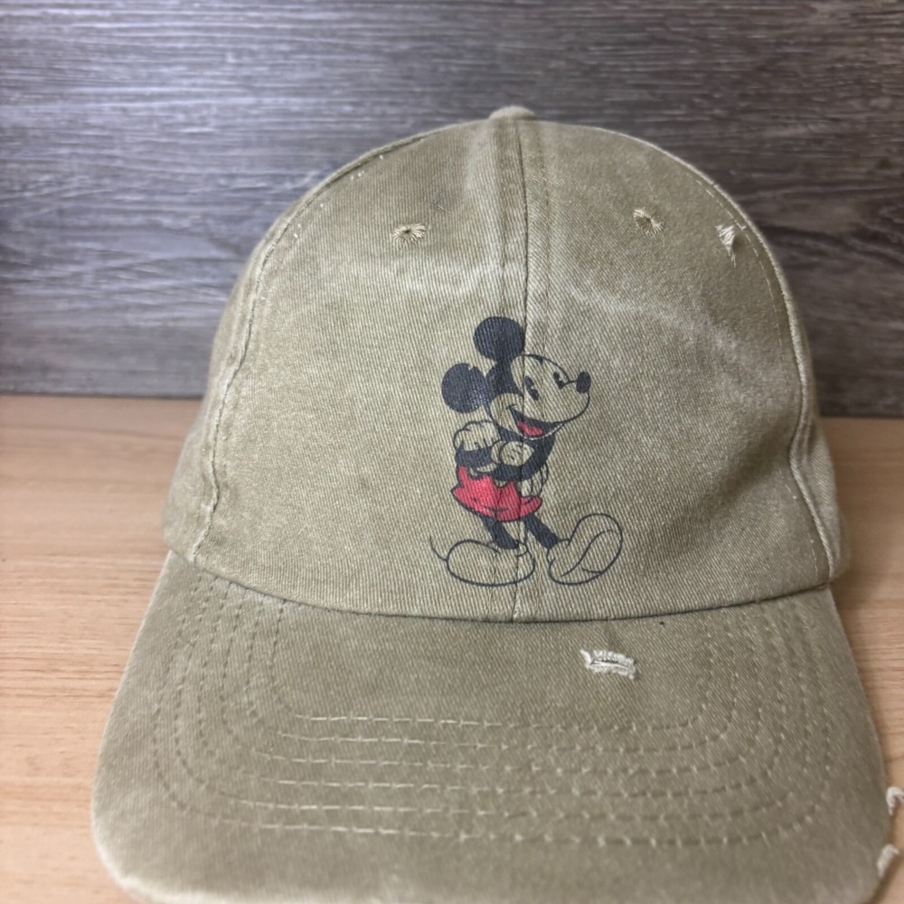 Disney Hat Cap Strap Back Brown Mickey Mouse Disney World Vintage Distressed - Picture 2 of 9